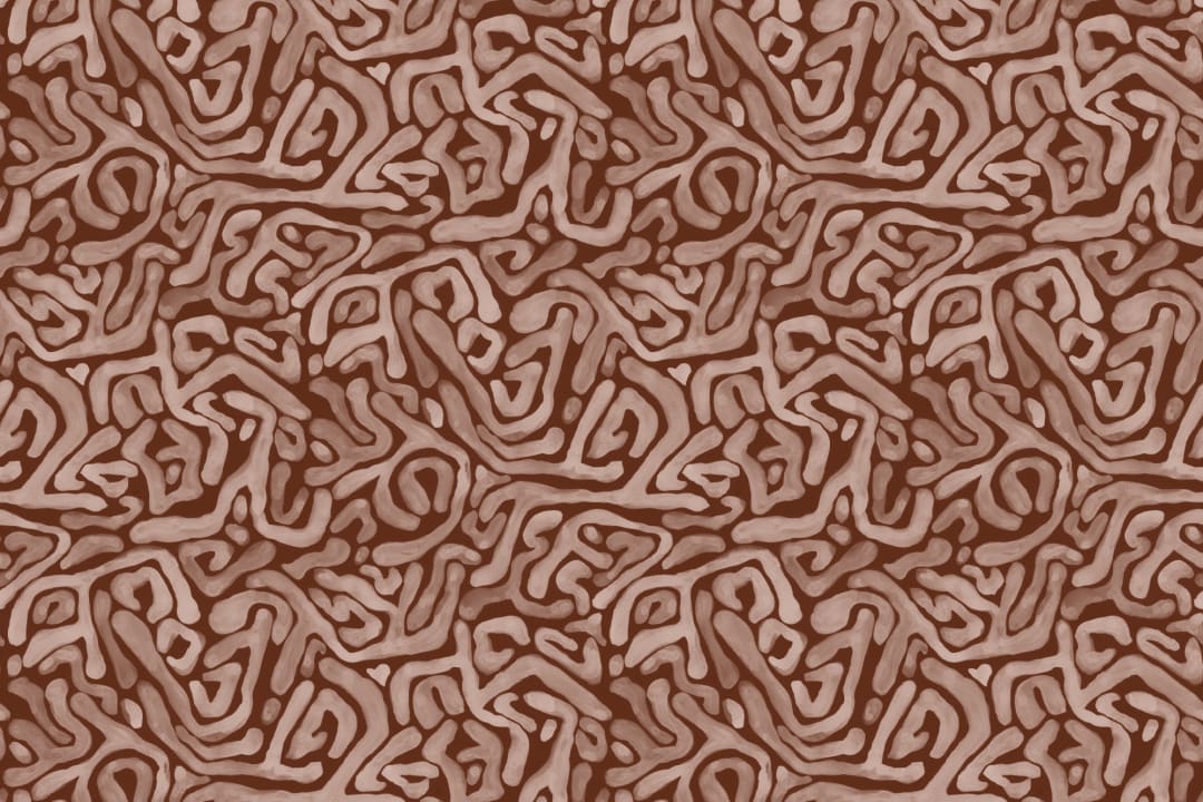 Papel pintado con patrón de laberinto orgánico pintado a mano en terracota