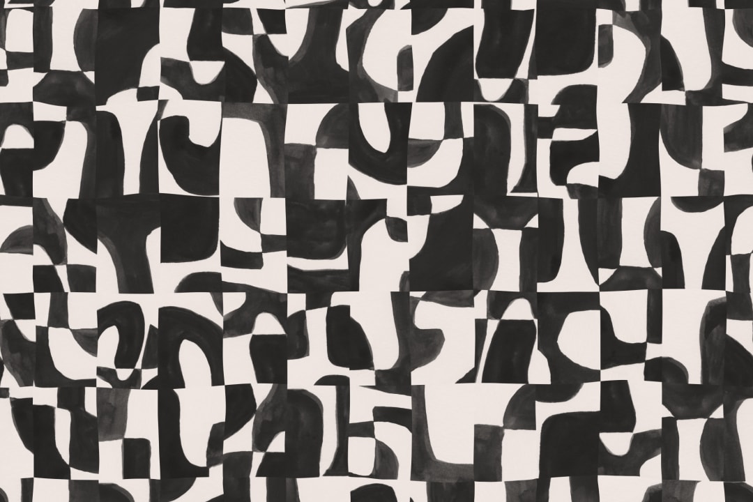 Moderno mural de papel pintado negro abstracto con formas recortadas a mano y efecto texturizado