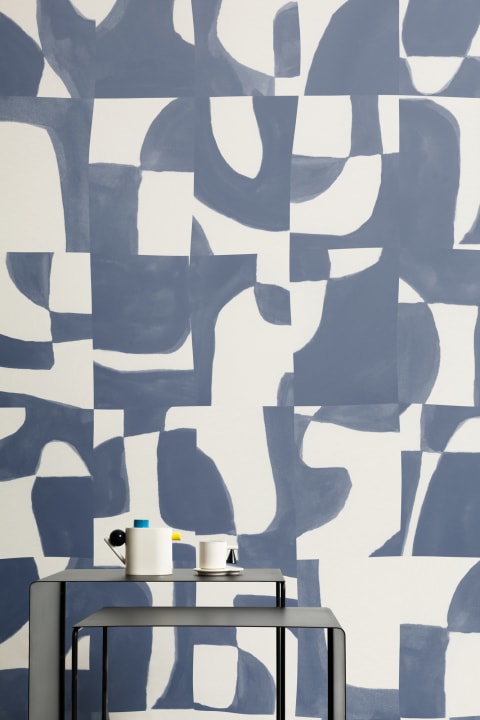 Abstract Geometric Pattern Wall Mural in Cool Blue