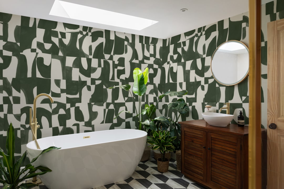 Modern Moss Abstract Wall Mural with Hand-Cut Shapes and Textured Effect