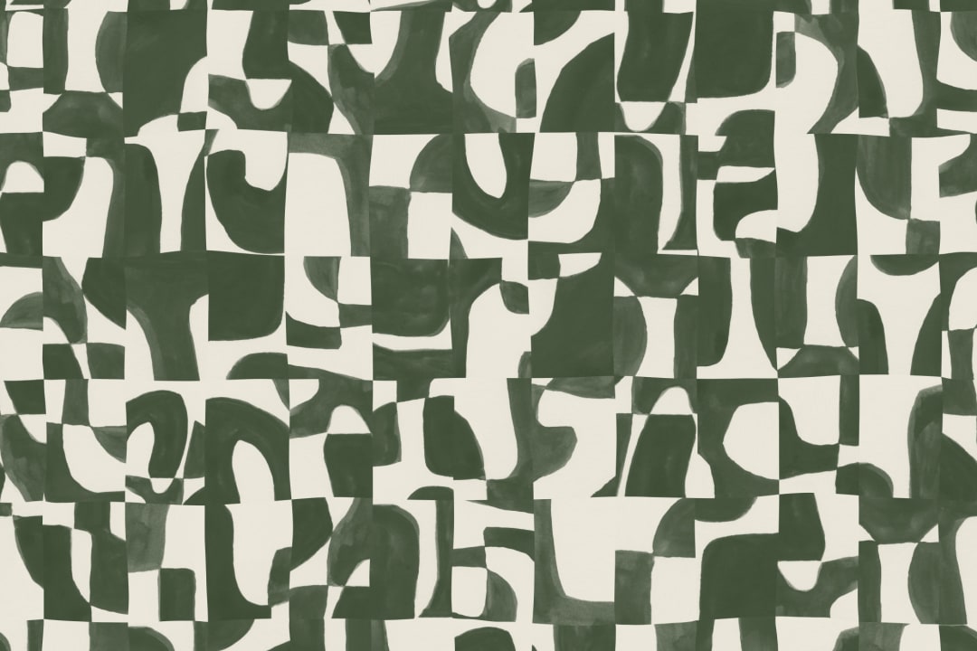 Modern Moss Abstract Wall Mural with Hand-Cut Shapes and Textured Effect