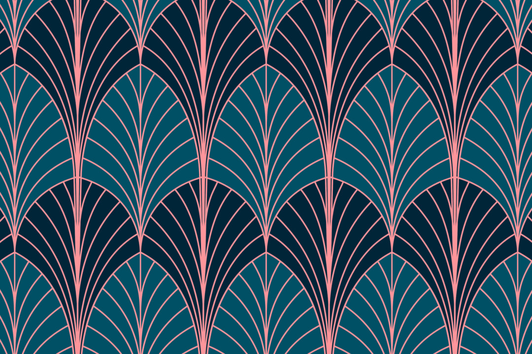 Blue Art Deco Palm Leaf Repeat Pattern Wallpaper
