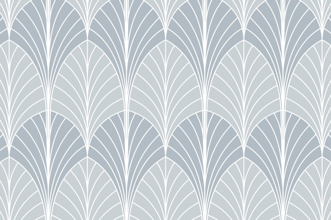 Gray Art Deco Palm Leaf Repeat Pattern Wallpaper