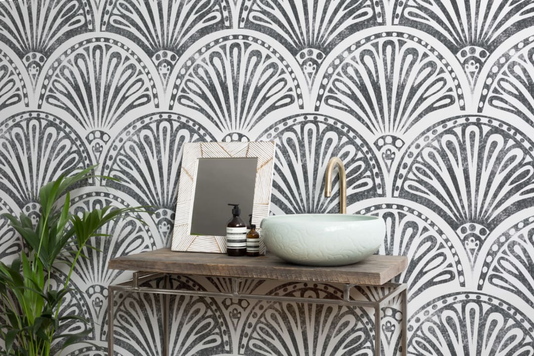 Svart Art Deco Fan Mønster Fototapet