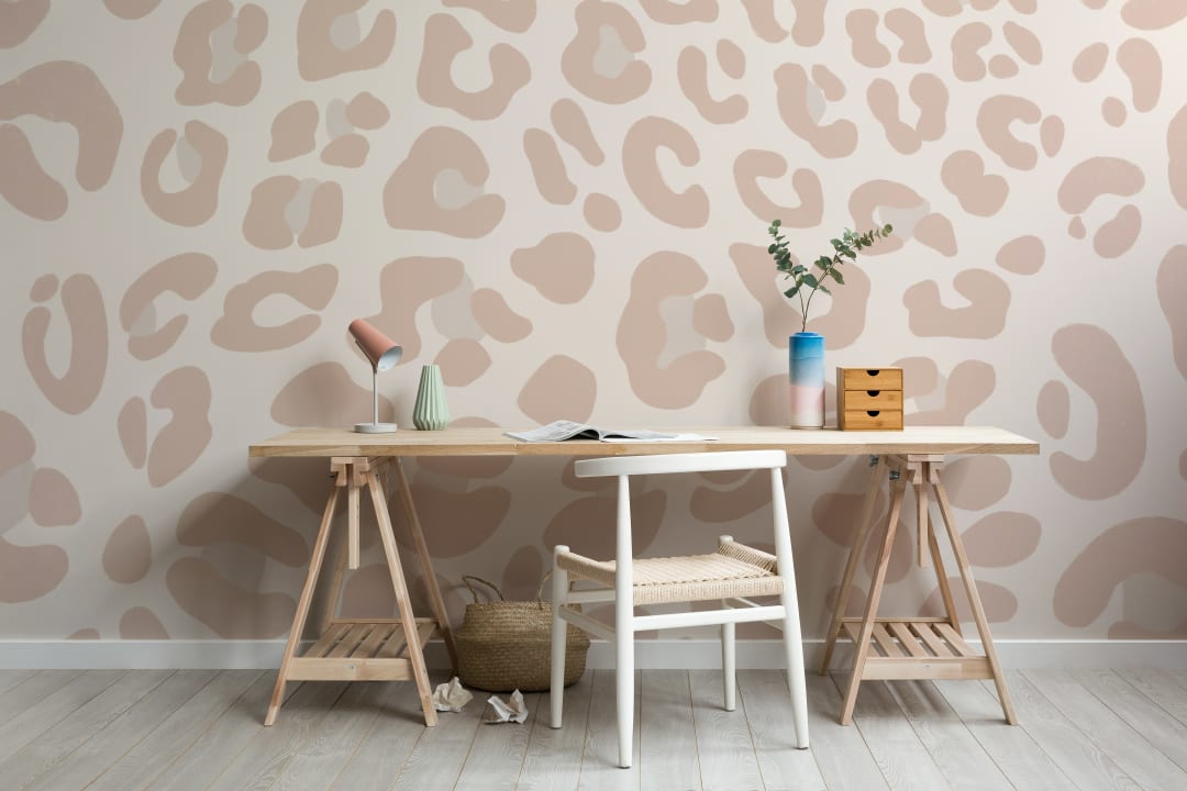 Mural de papel de parede com impressão de leopardo cor-de-rosa