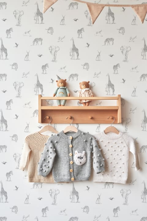 Papier Peint Dessins pour Enfants à Motifs d’Animaux Safari