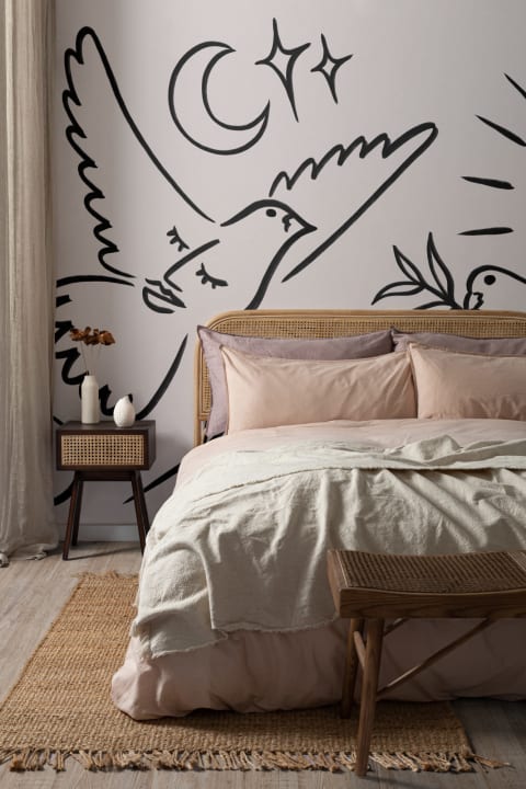 Black & Beige Abstract Dove Mural