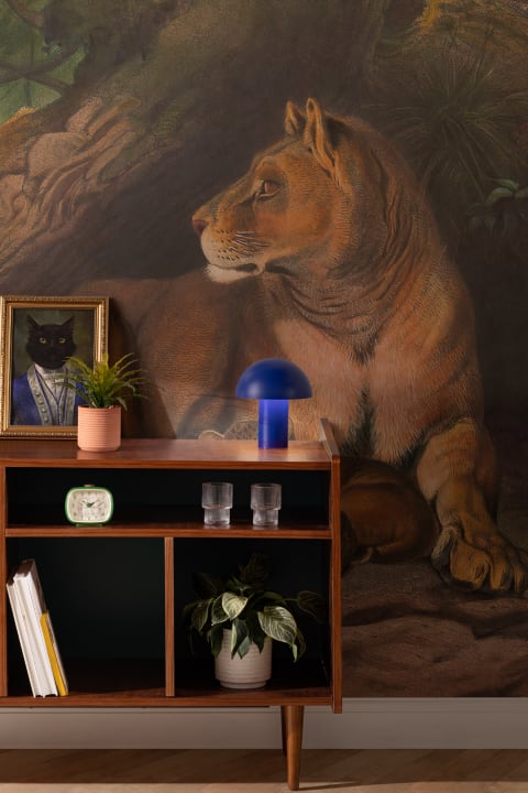 Ręcznie malowana fototapeta Panthera z lwami i młodymi autorstwa Josepha Wolfa