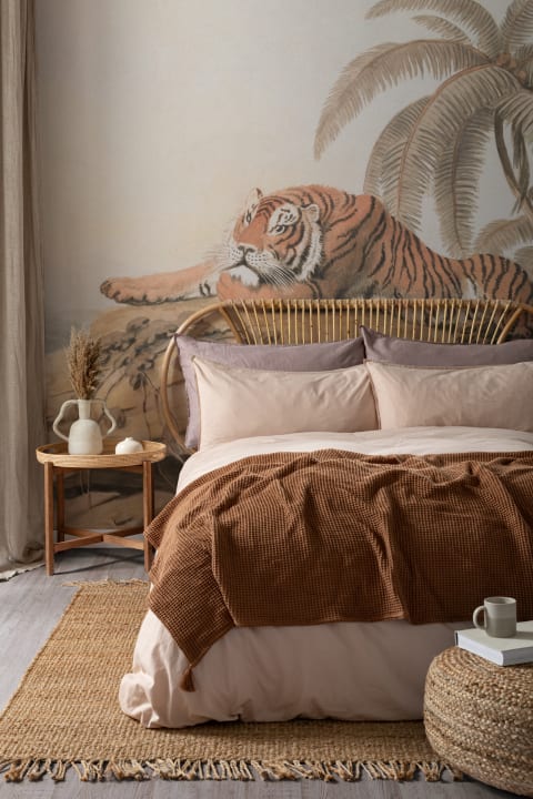 Illustrated Tropical Landscape Tiger Mural