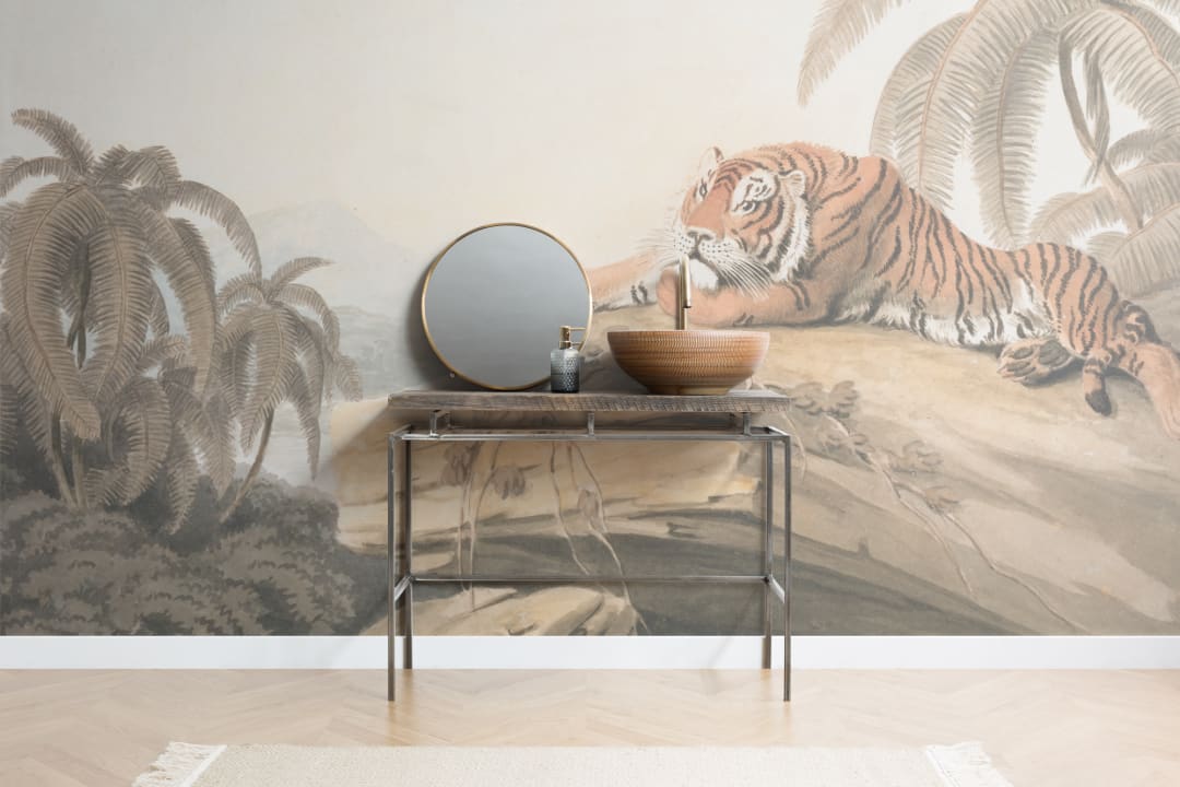 Illustrated Tropical Landscape Tiger Mural