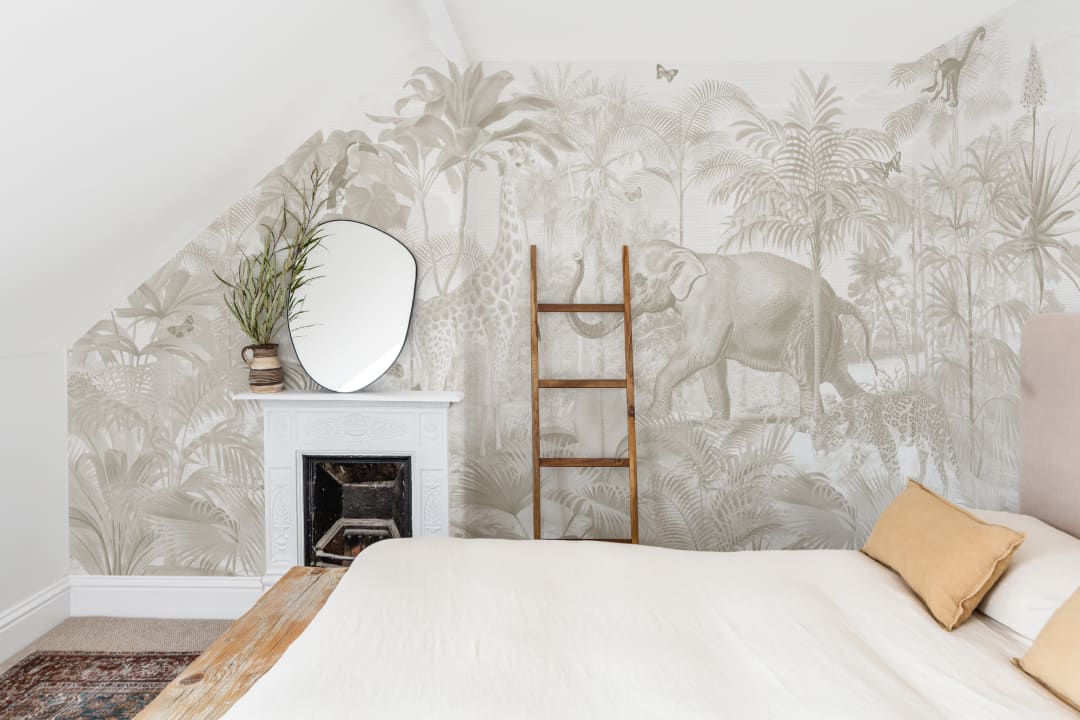 Neutral Asian Jungle Animals Watercolor Mural