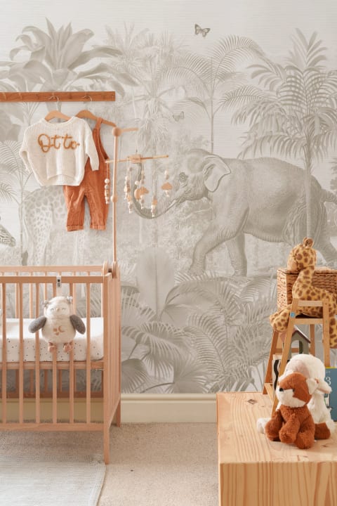 Beige asiatisk jungle dyr akvarel fototapet
