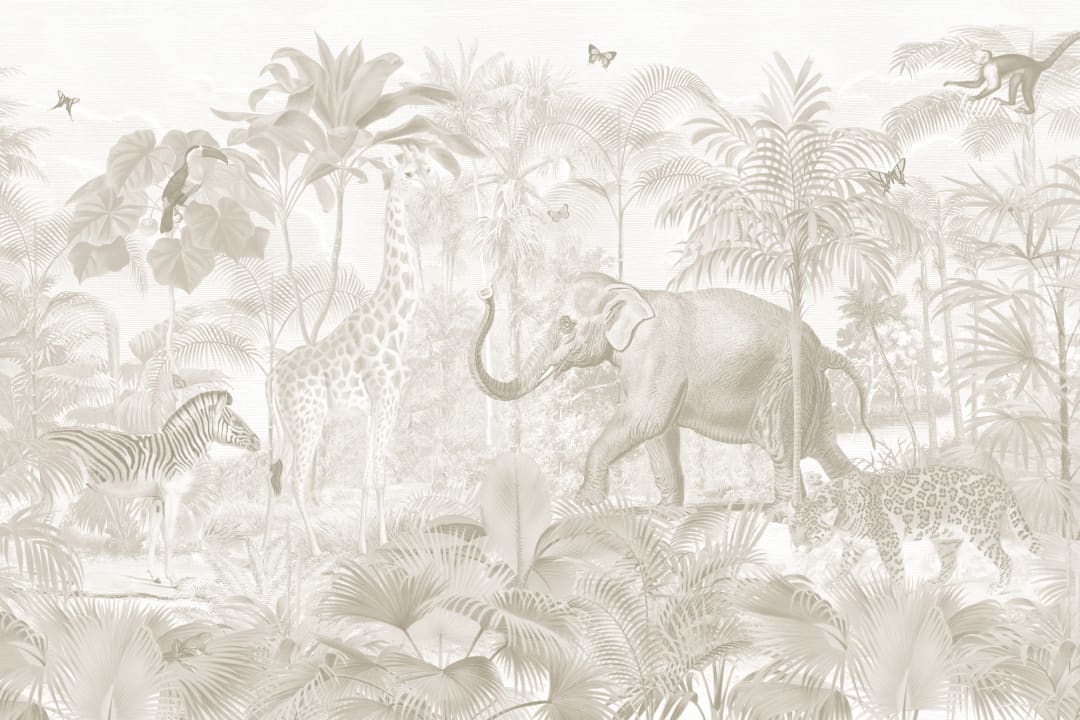 Beige asiatisk jungle dyr akvarel fototapet