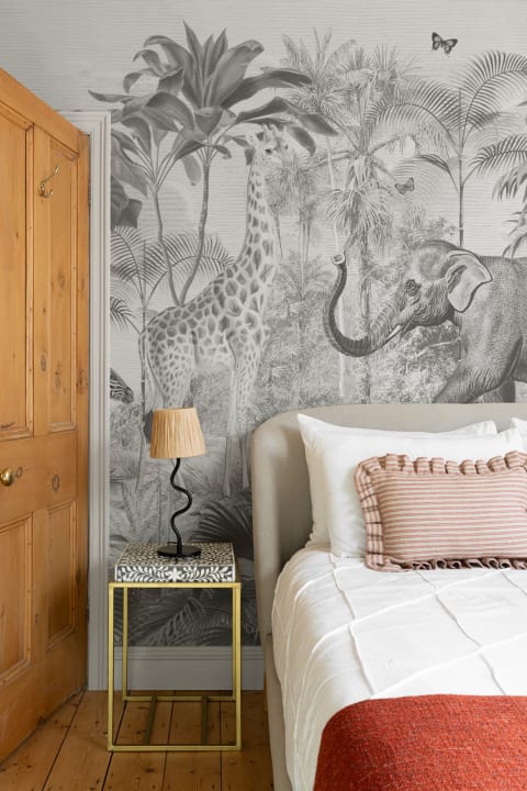 Gray Asian Jungle Animals Watercolor Mural