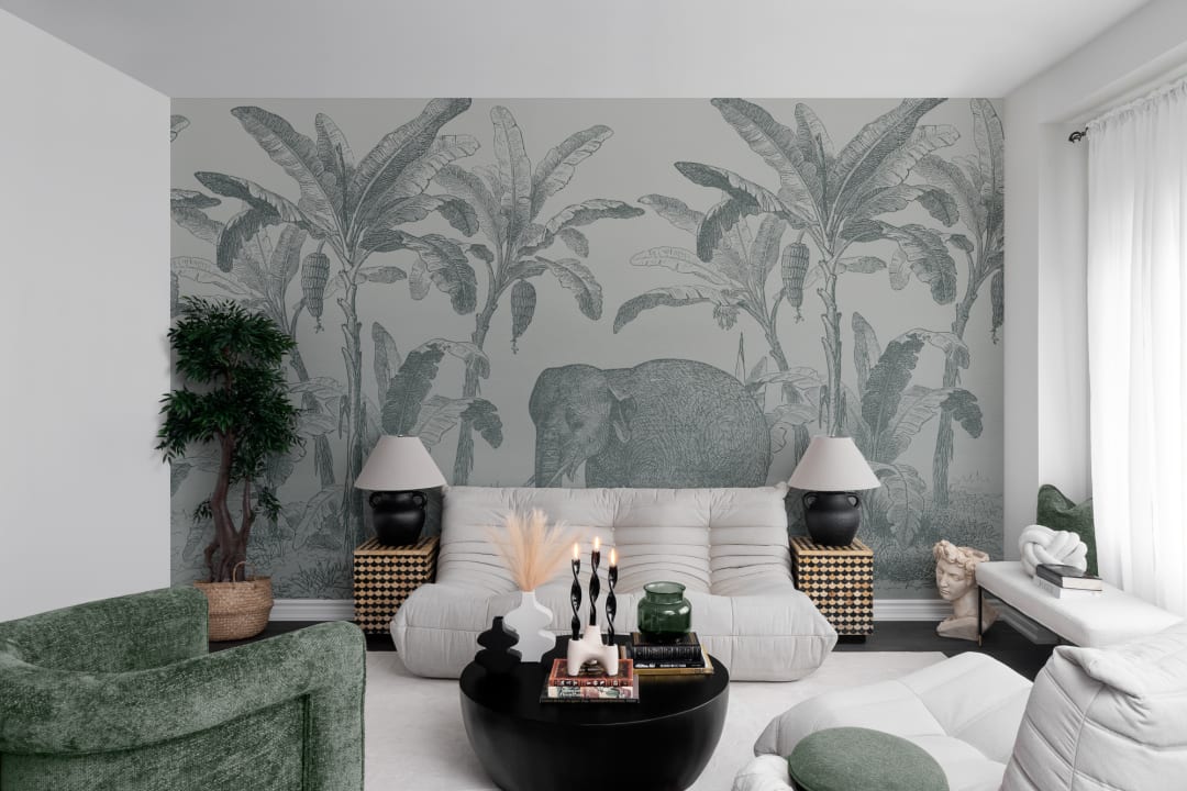 Teal Vintage Explorer Elephant Wallpaper Mural