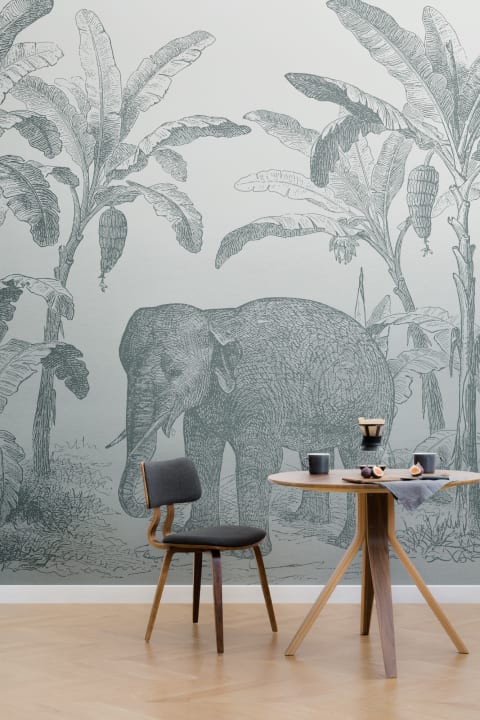 Teal Vintage Explorer Elephant Wallpaper Mural