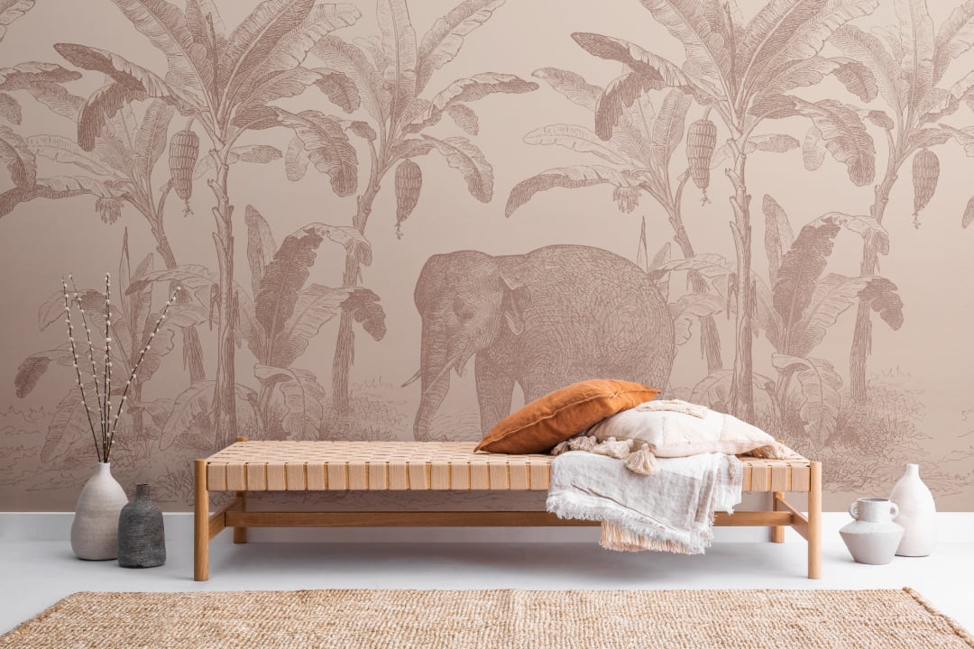 Terracotta Vintage Explorer Elephant Wallpaper Mural