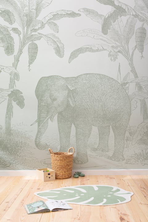 Carta da parati Elefante esploratore verde salvia