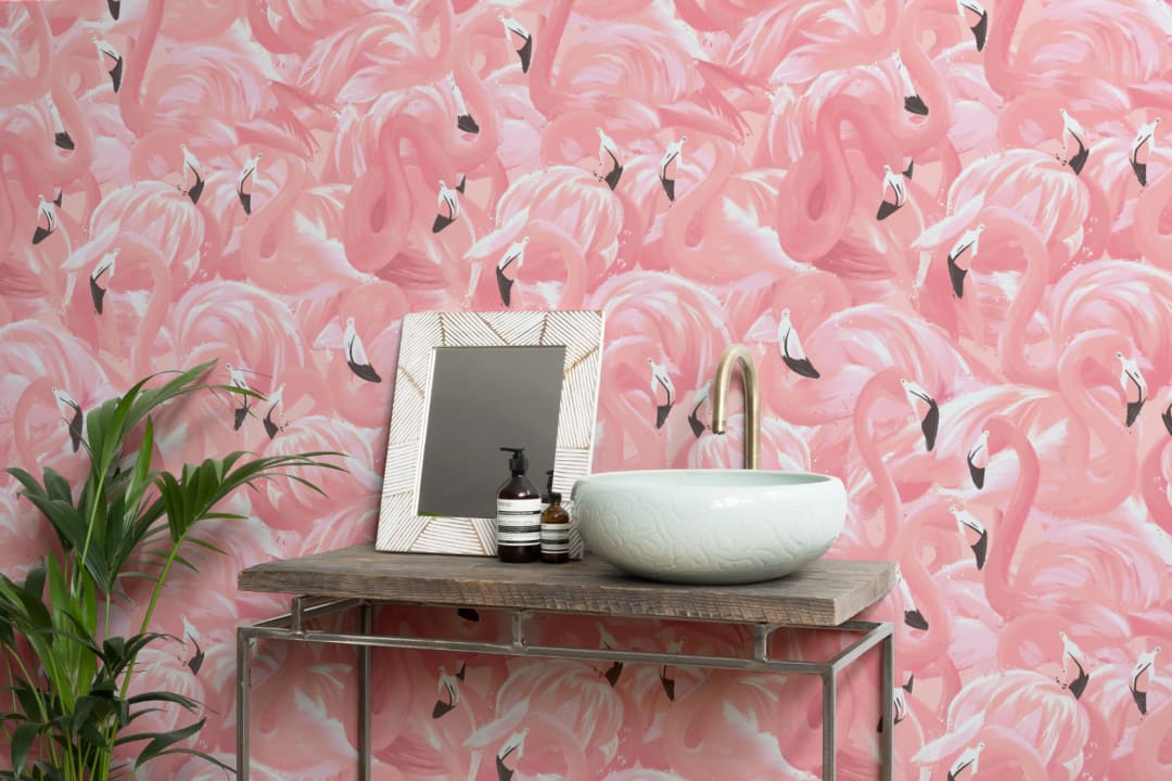 Pink Flamingo Bird Pattern Wallpaper Mural