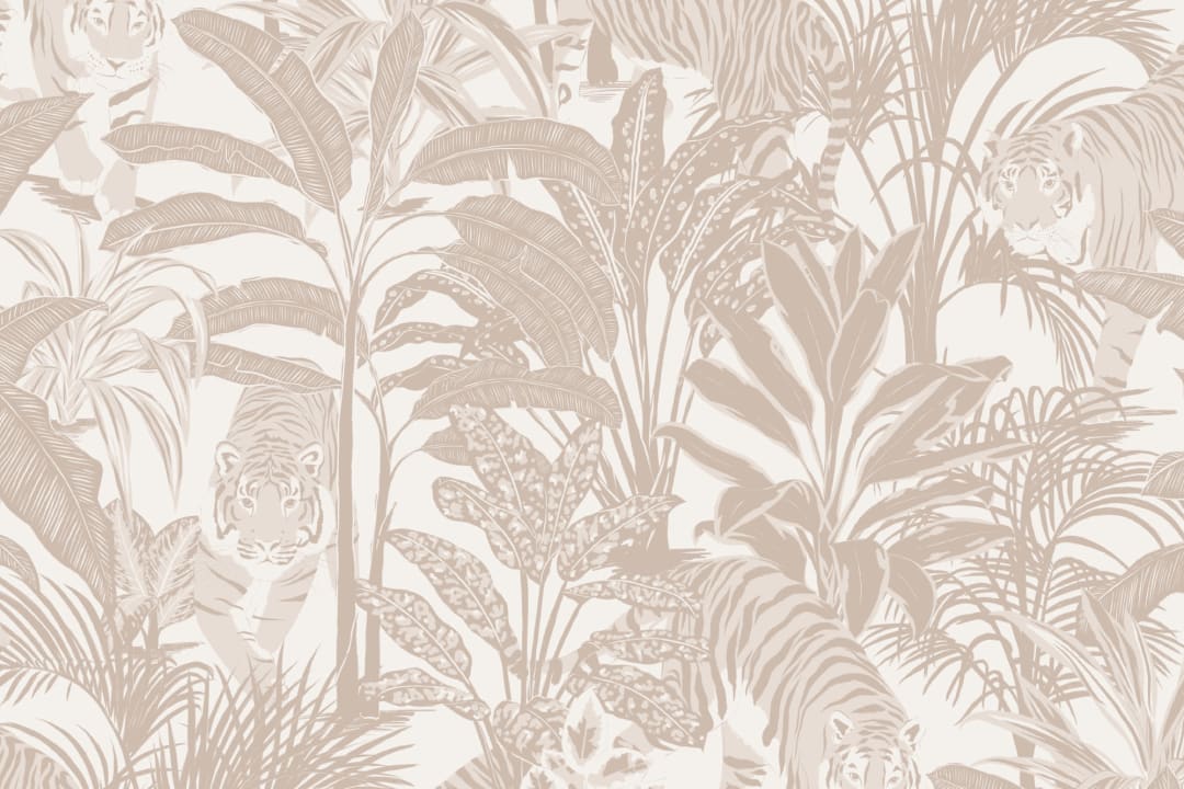 Beige Tropical Tiger Jungle Repeat Pattern Wallpaper