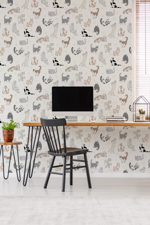 Neutral Cat Pattern fototapet With Playful Feline Charm