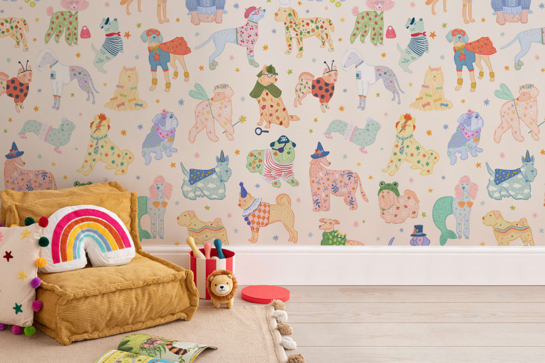 Colorful Dogs in Costumes Mural