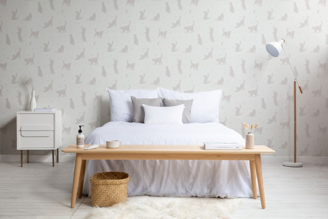 Neutral Cat Moon & Stars Pattern Mural