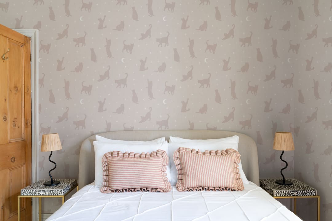 Pink Cat Moon & Stars Pattern Mural