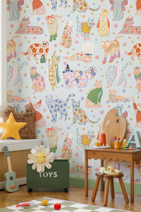 Mural de papel pintado Gatos azules con atuendos