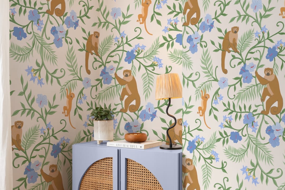 Beige Macaque Monkey Tropical Mural