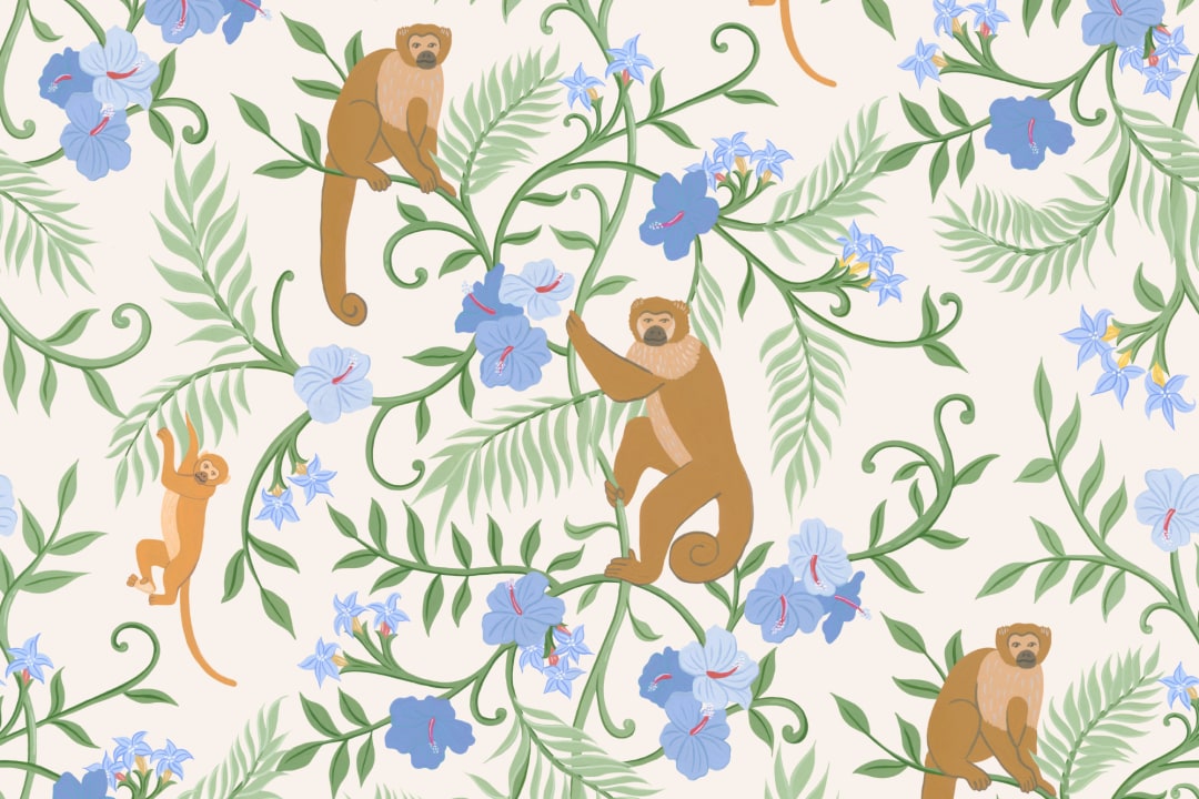 Beige Macaque Monkey Tropical Mural