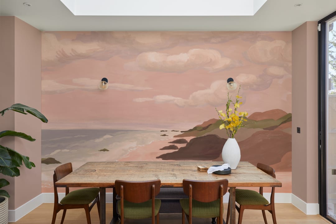 Soft Pink Coastal Landscape Art Scenic Wall Mural