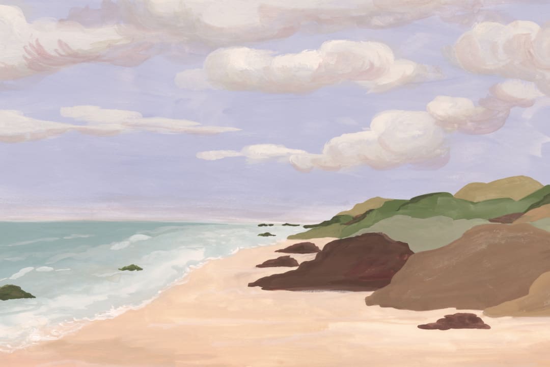 Seren Pastell Kyststrandscene Fototapet