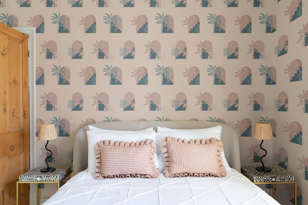 Pink Biophilic Architecture Repeat Pattern Wallpaper