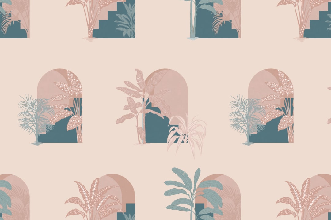 Pink Biophilic Architecture Repeat Pattern Wallpaper