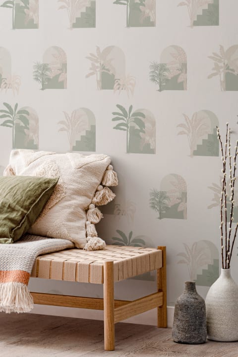 Green Biophilic Architecture Repeat Pattern Wallpaper