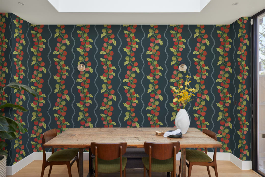 Dark Vine Tomato Botanical Striped Mural