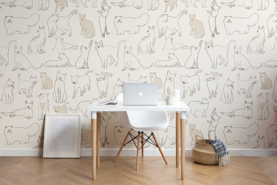 Neutral Cool Cat Pattern Wallpaper Mural