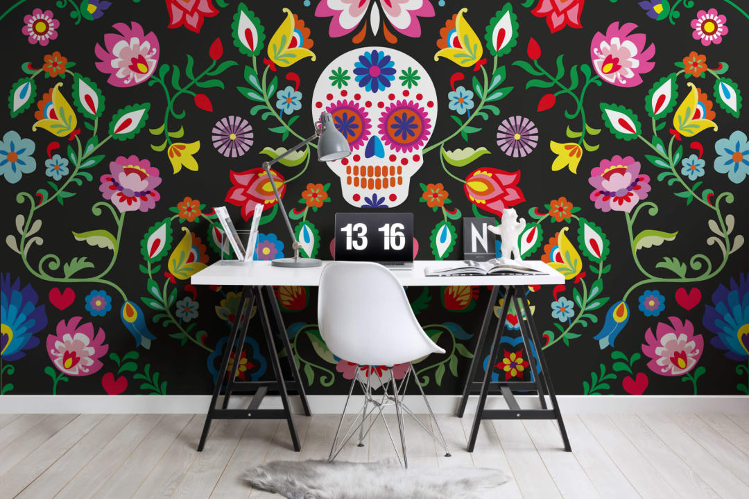 Mexican Sugar Skull Floral Wallpaper Mural