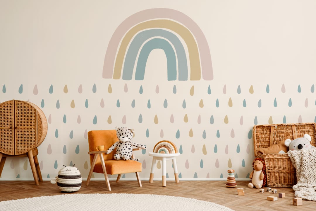 Rainbow Raindrops Mural Wallpaper