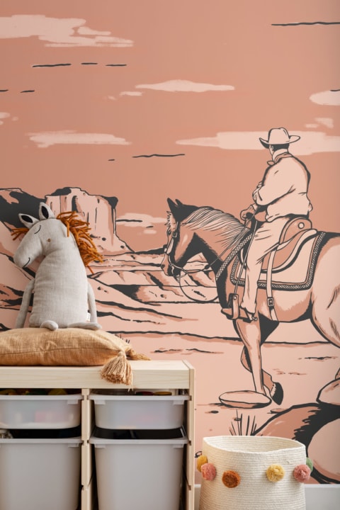 Papier Peint Panoramique Cow-boy à Cheval dans le Far West