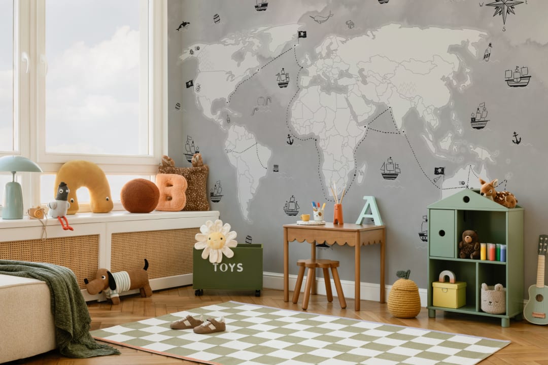 Gray Kids Pirate Treasure Map Wallpaper Mural