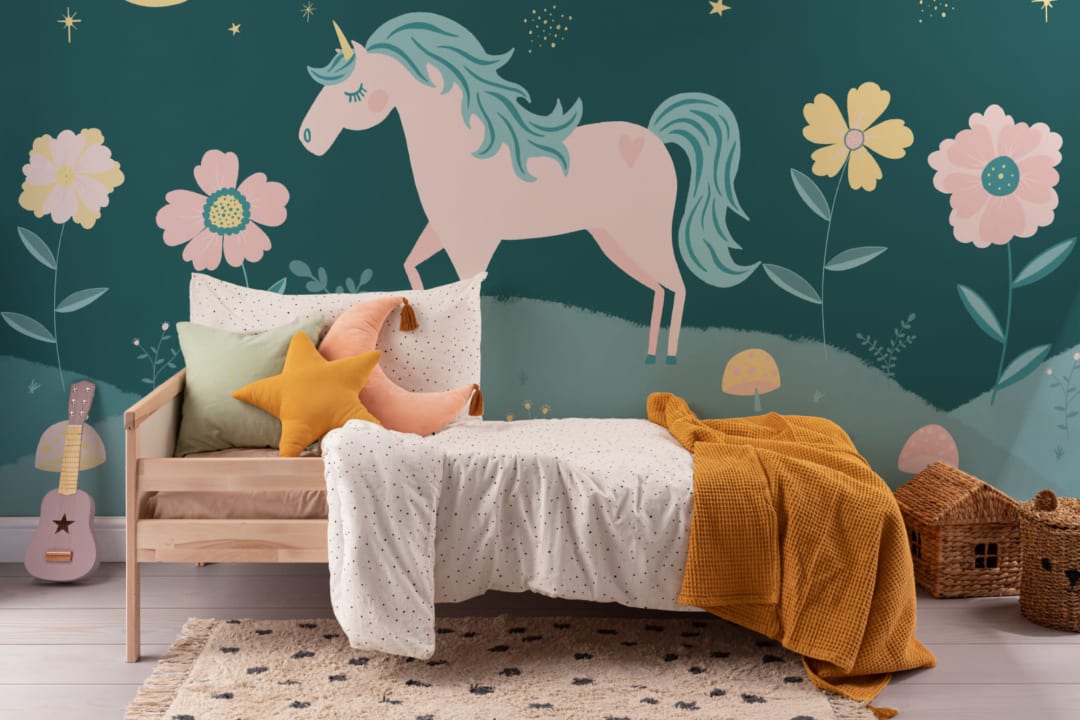 Night Sky & Flowers Unicorn Wallpaper Mural