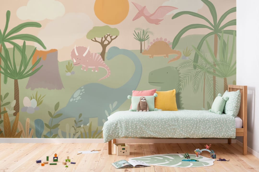 Kids Cool Cartoon Dinosaur Landscape Wallpaper Mural