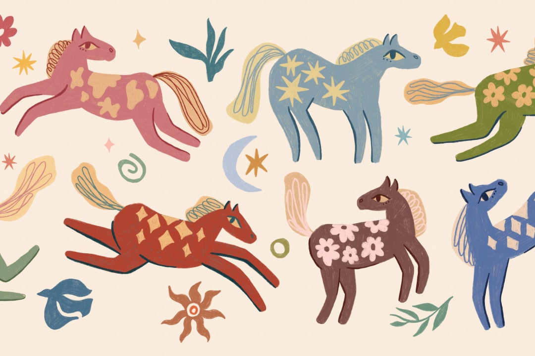 Multicolor Playful Pony Kids Animal Fototapet