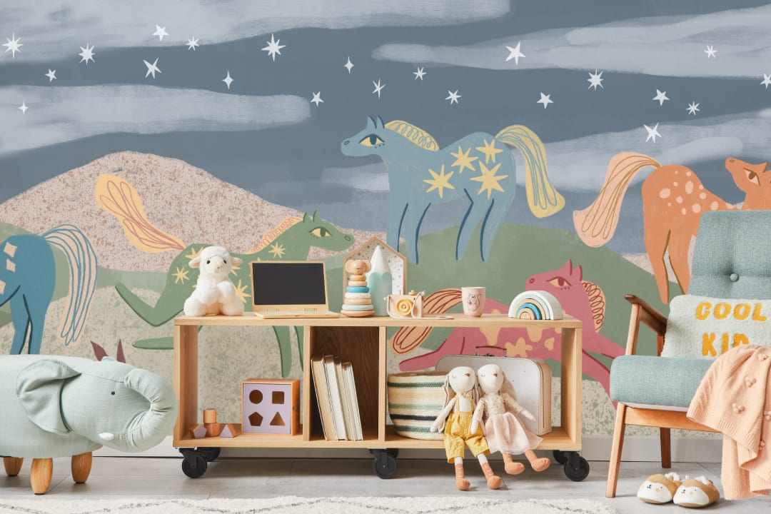 Kids' Multicolor Fantasy Horse Adventure Mural