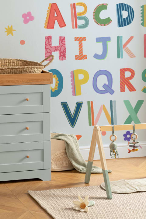 Bleu Enfants Coloré Alphabet Papier Peint