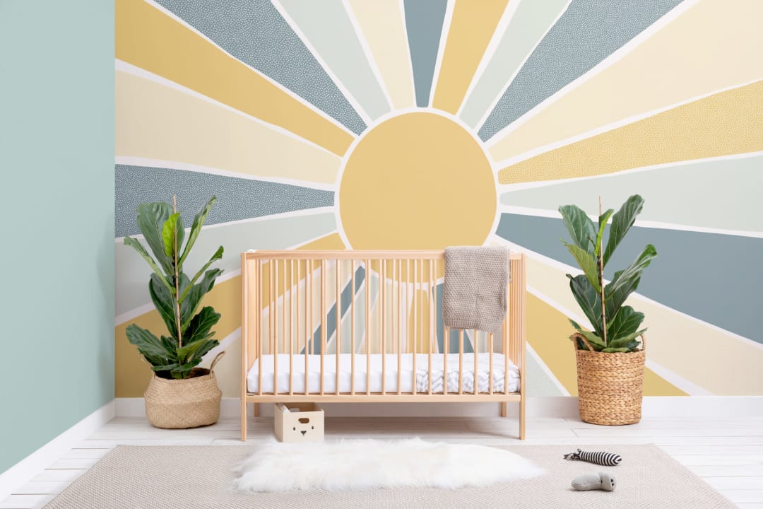 Kids Blue Boho Block Sunshine vægmaleri