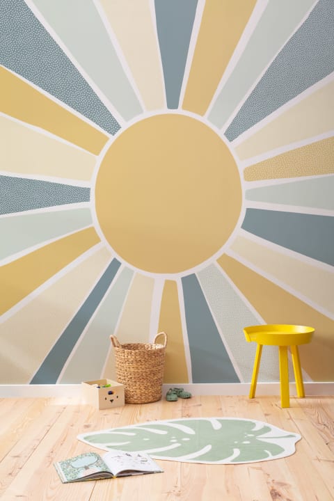 Kids Blue Boho Block Sunshine Mural