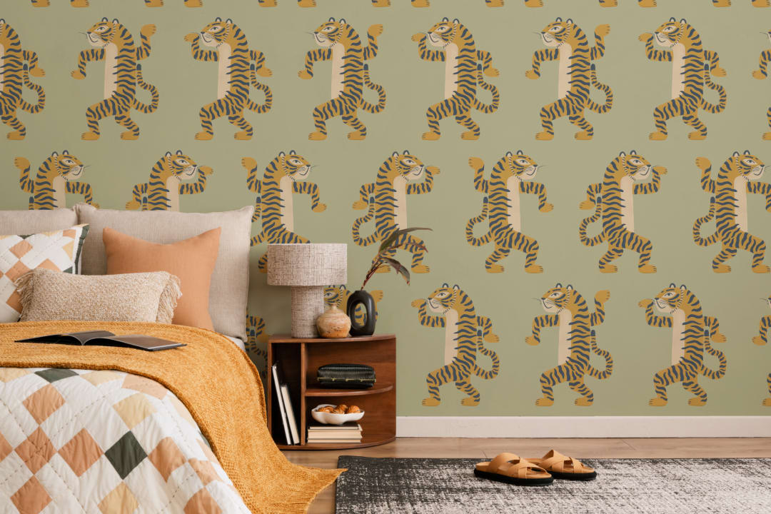 Green Dancing Tiger Mural